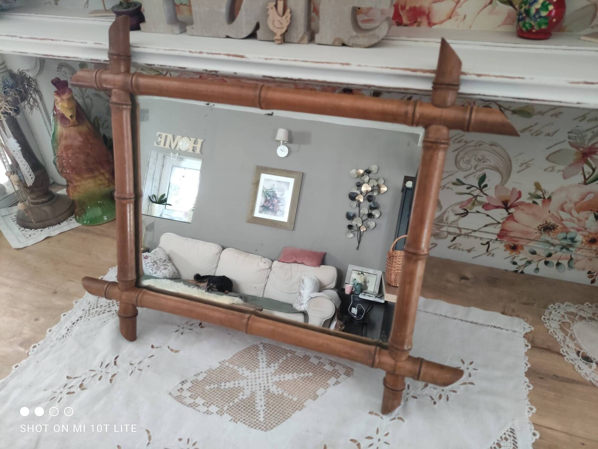 Miroir vintage en bois tourné façon bambou