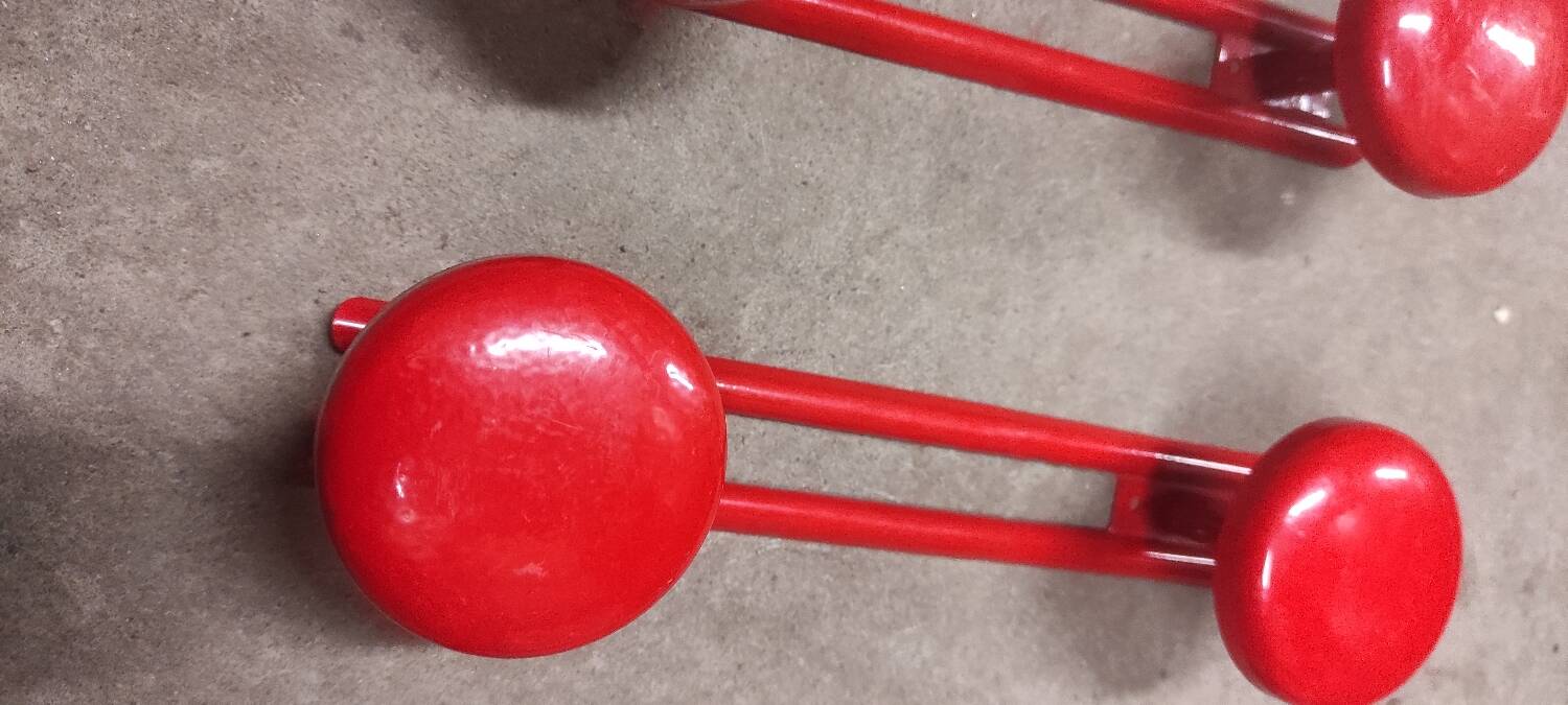 Set of 4 red metal coat hooks