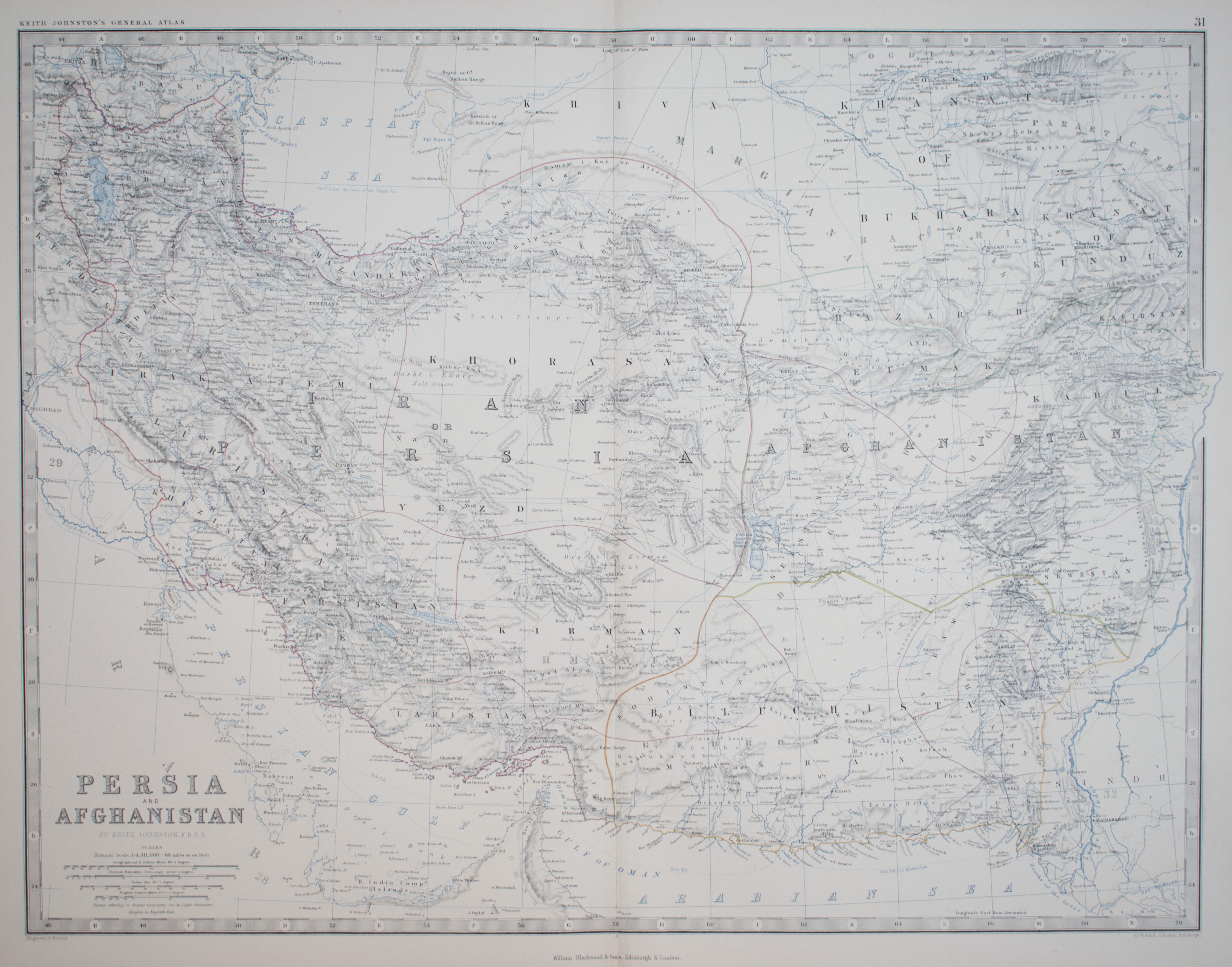 Map of Persia and Afghanistan c1869 Keith Johnston Royal Atlas Hand coloured map
