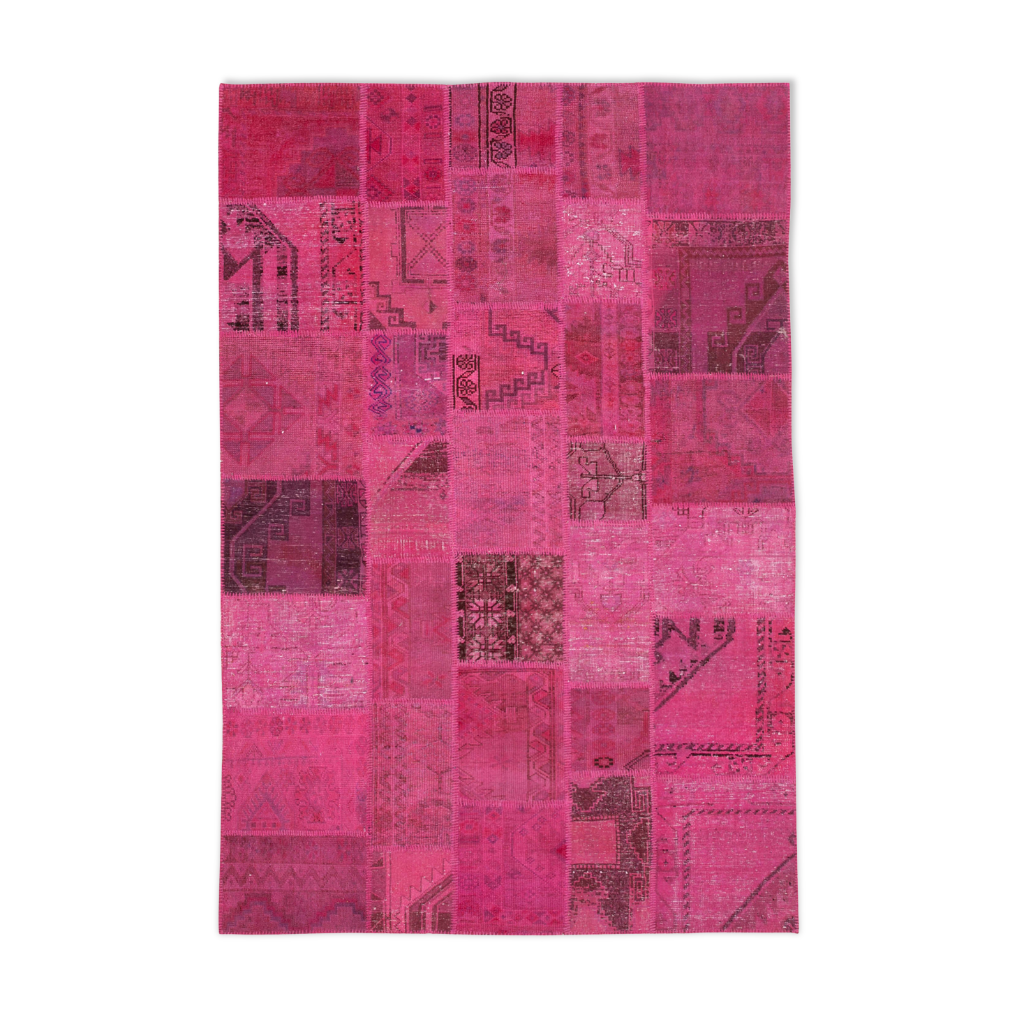 Handwoven anatolian contemporary 203 cm x 302 cm pink patchwork carpet