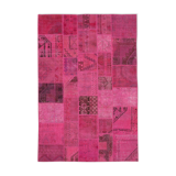 Handwoven anatolian contemporary 203 cm x 302 cm pink patchwork carpet