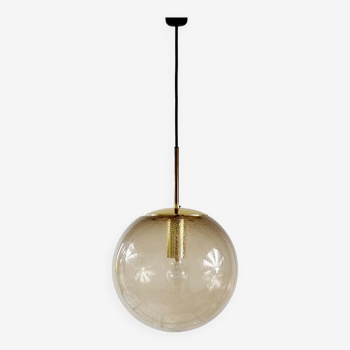 Large Mid-Century Smoked Air-Bubbled Glass Ball Ceiling Light from Limburg, Germany, 1970s