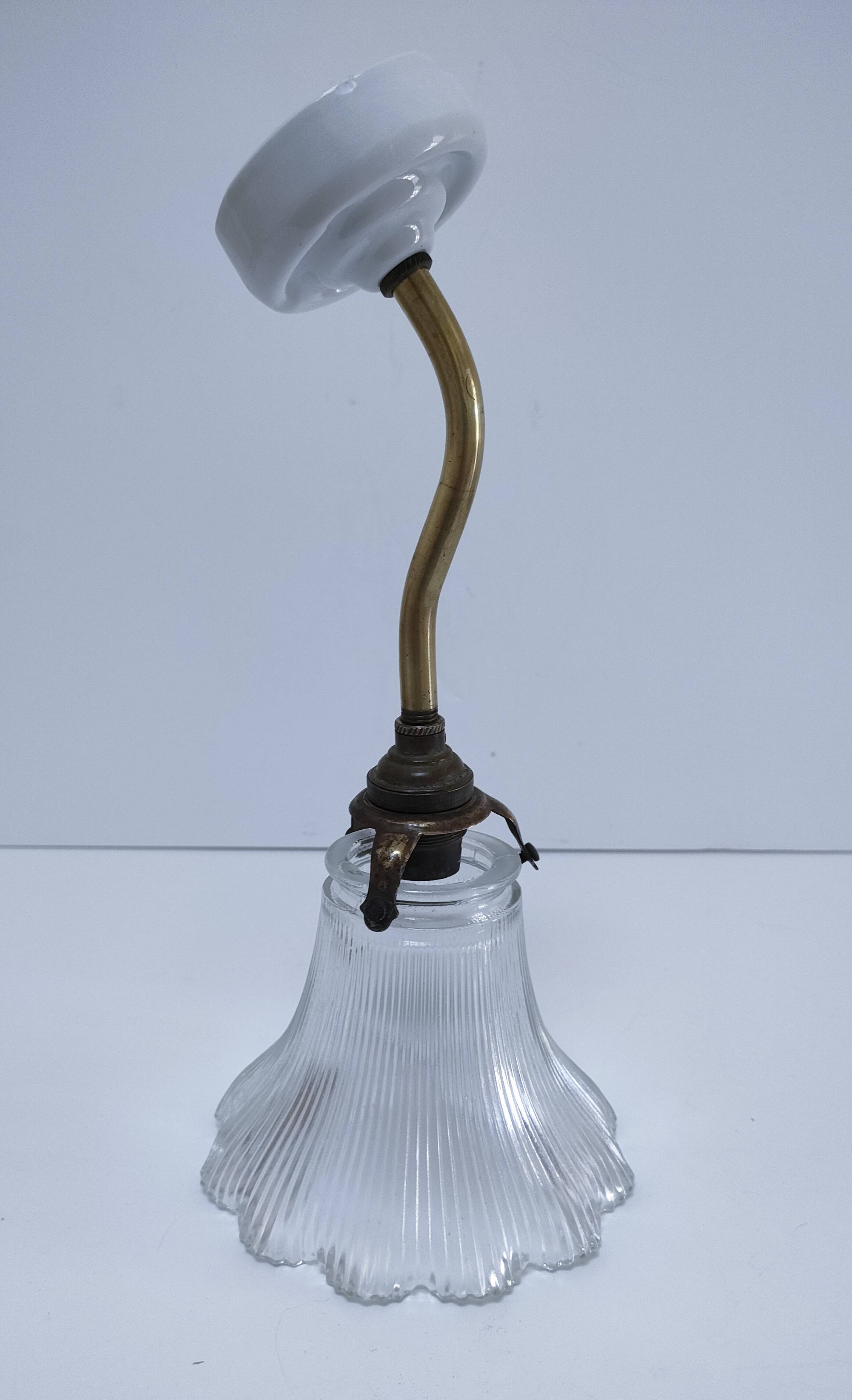 porcelain wall light brass glass holopane early 20th century