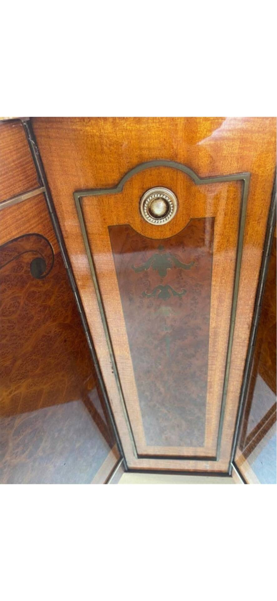 Satin wood sideboard, brass fittings — Mid-Century