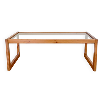 Vintage coffee table in pine and glass