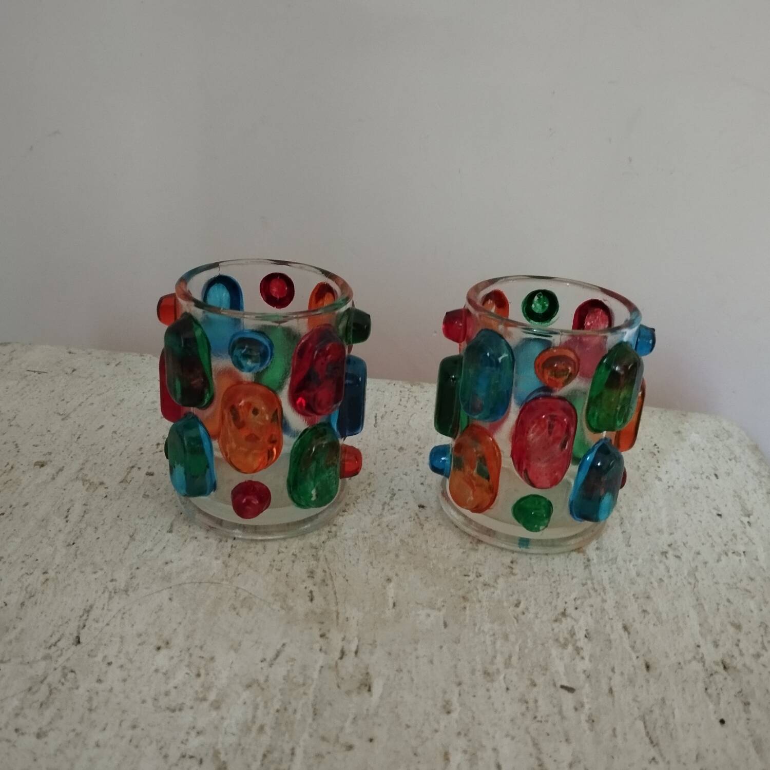 Pair of 70s Rainbow tealight holders