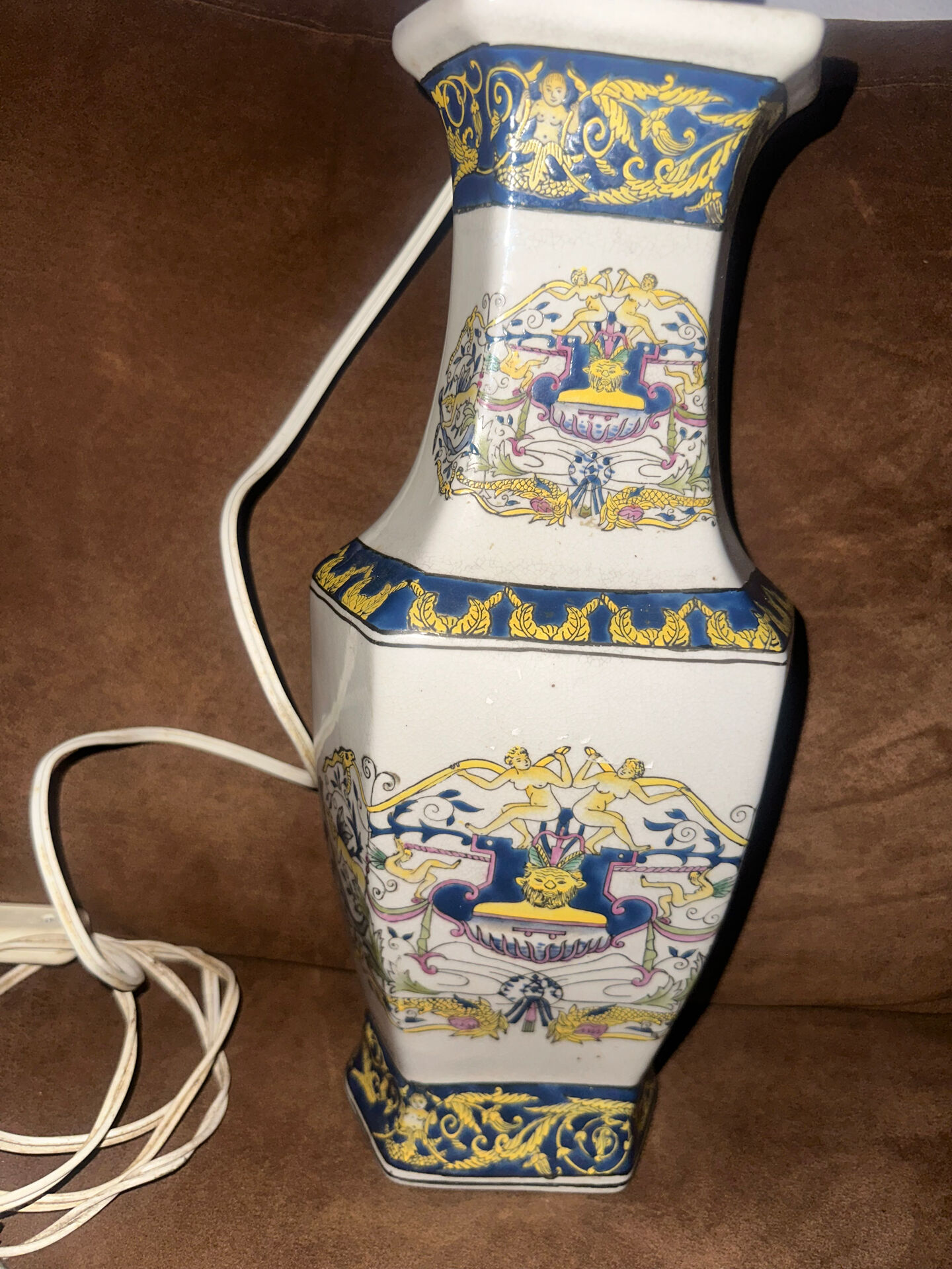 Vintage lamp base by Kelline in polychrome Chinese porcelain.