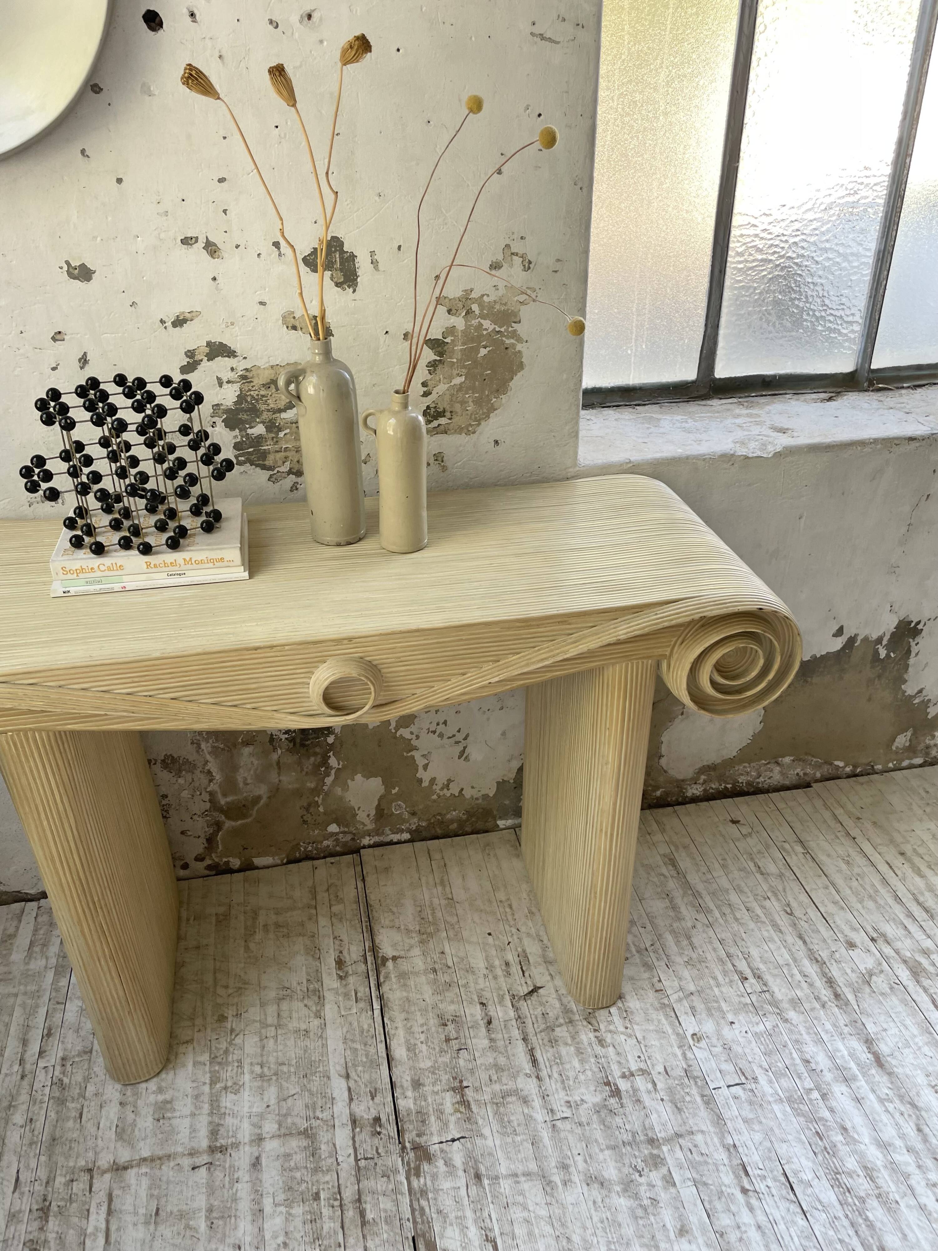 70s console in tropicalist rattan