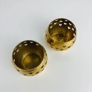 Pair of vintage openwork brass candle holders/votive candlesticks, gilded