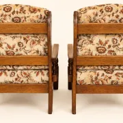 Pair of vintage 70s lounge chairs in wood & floral fabric