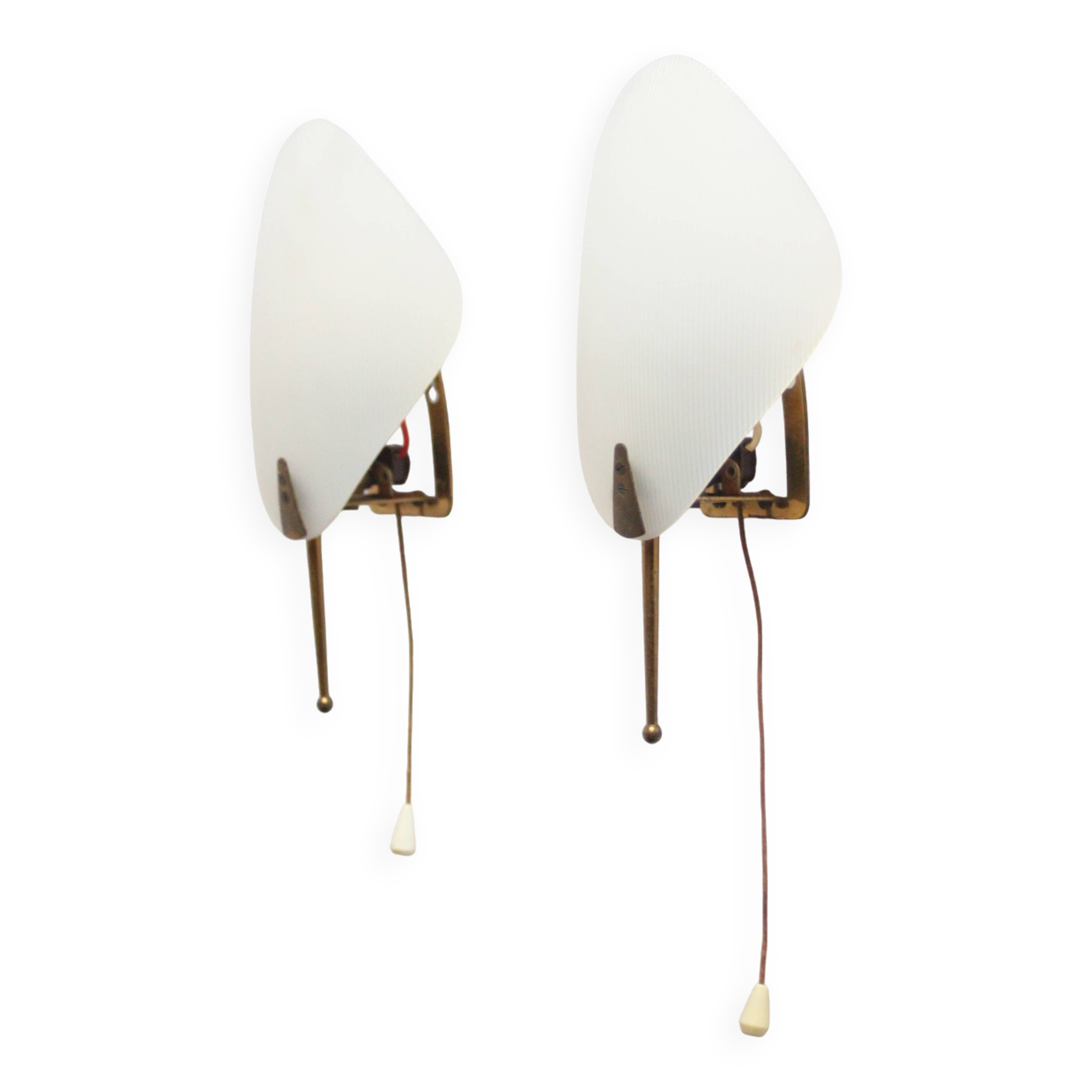 1950S leaf shaped brass and acrylic wall sconces