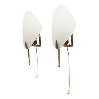 1950S leaf shaped brass and acrylic wall sconces