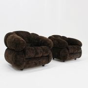 Vintage Italian armchairs brown velvet  1970s , set of 2
