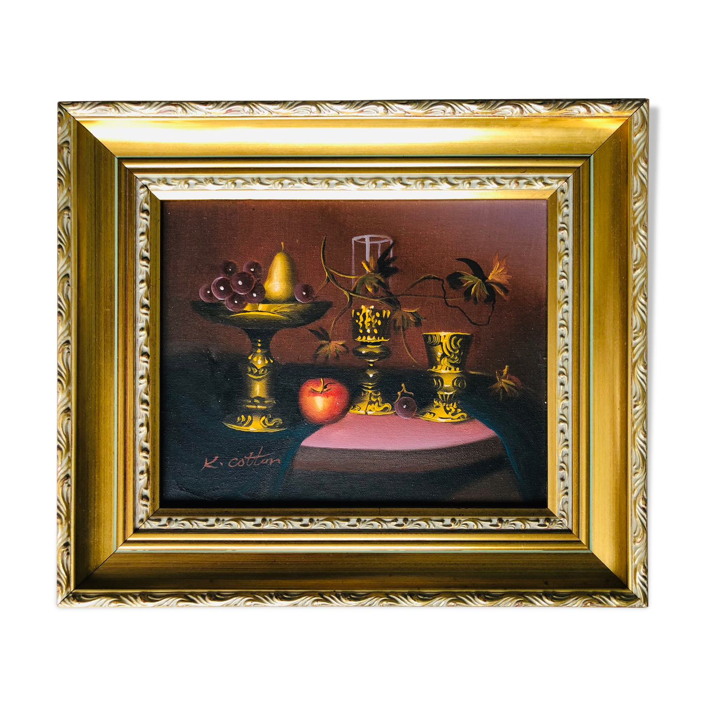 Oil on canvas: Still life with fruit