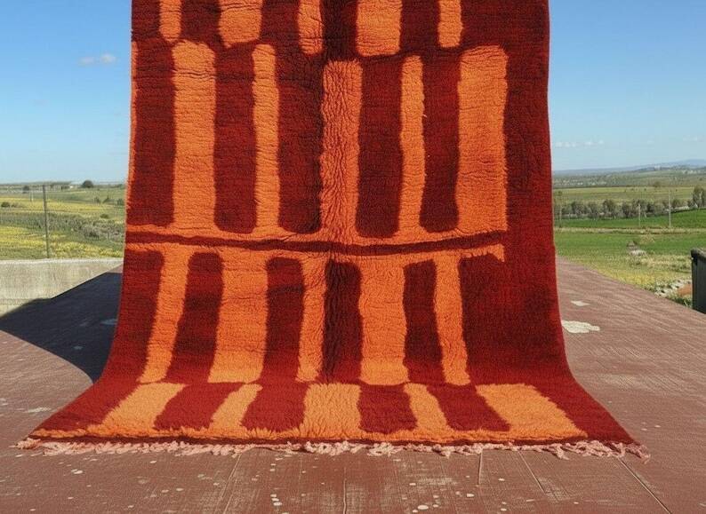 Vintage Moroccan Berber rug red orange 300x200 cm – handmade wool