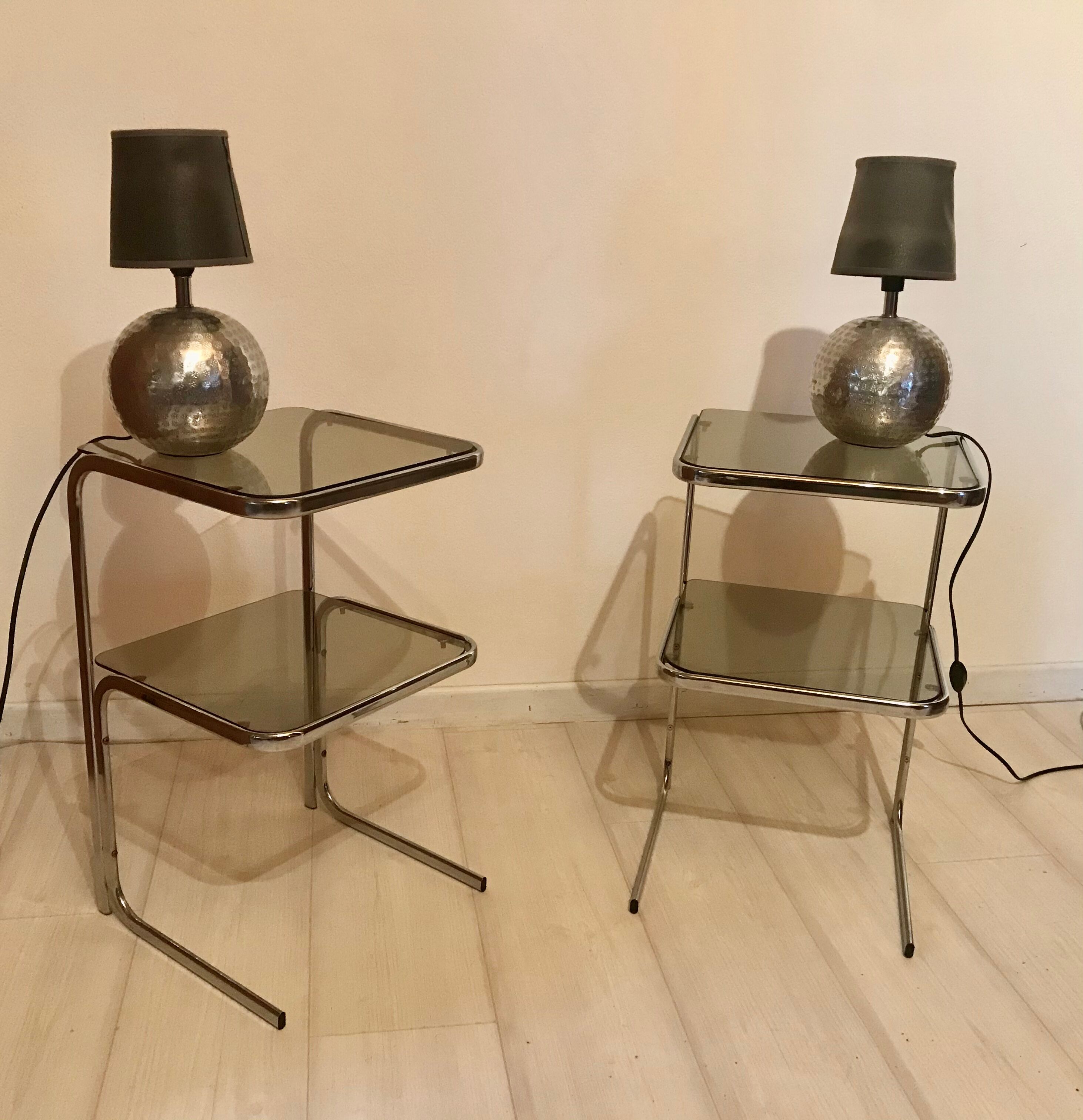 Bedside tables 70s glass and chrome