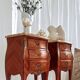 Mid-century French Louis XV style bedside tables with marble tops and floral marquetry, 1940s, set of 2