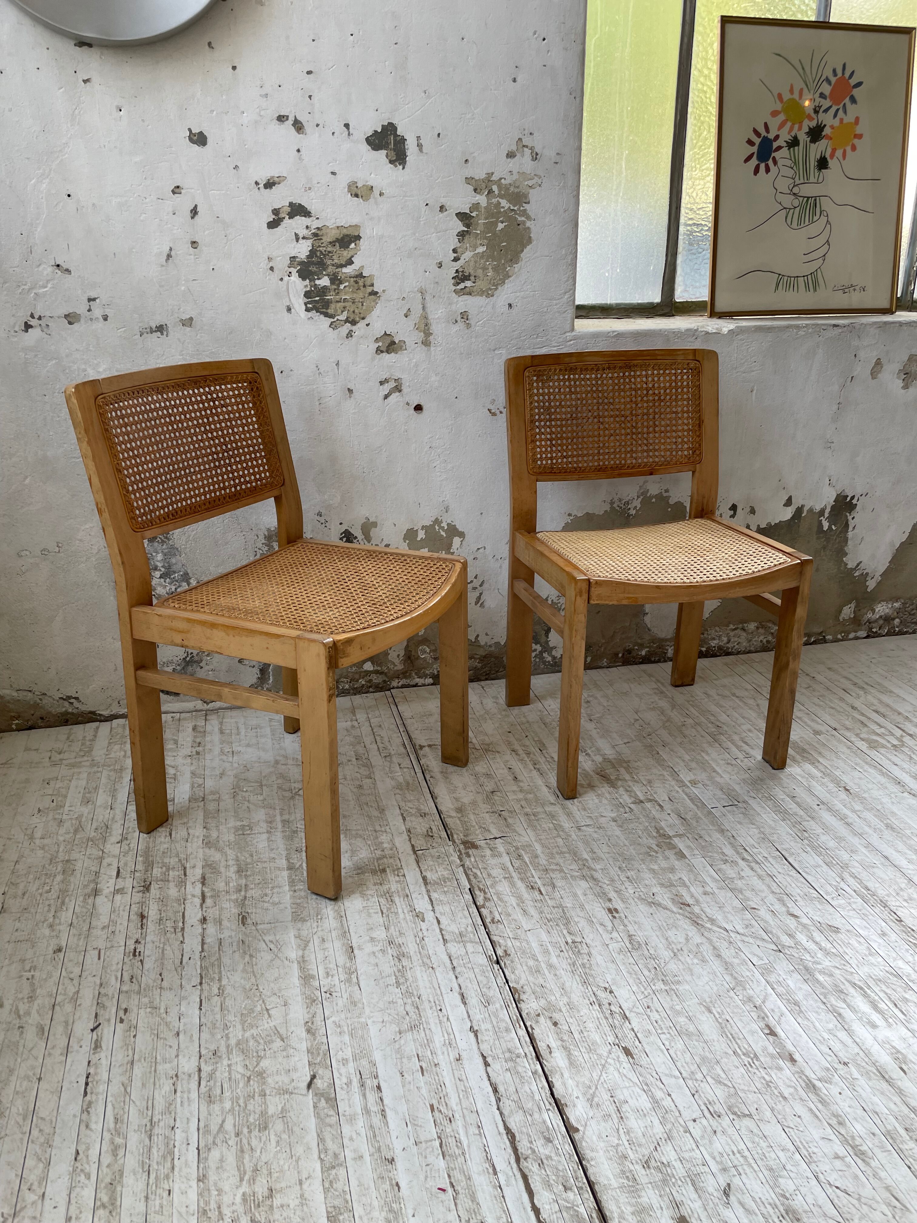 Pair of Baumann chairs beech and cannage