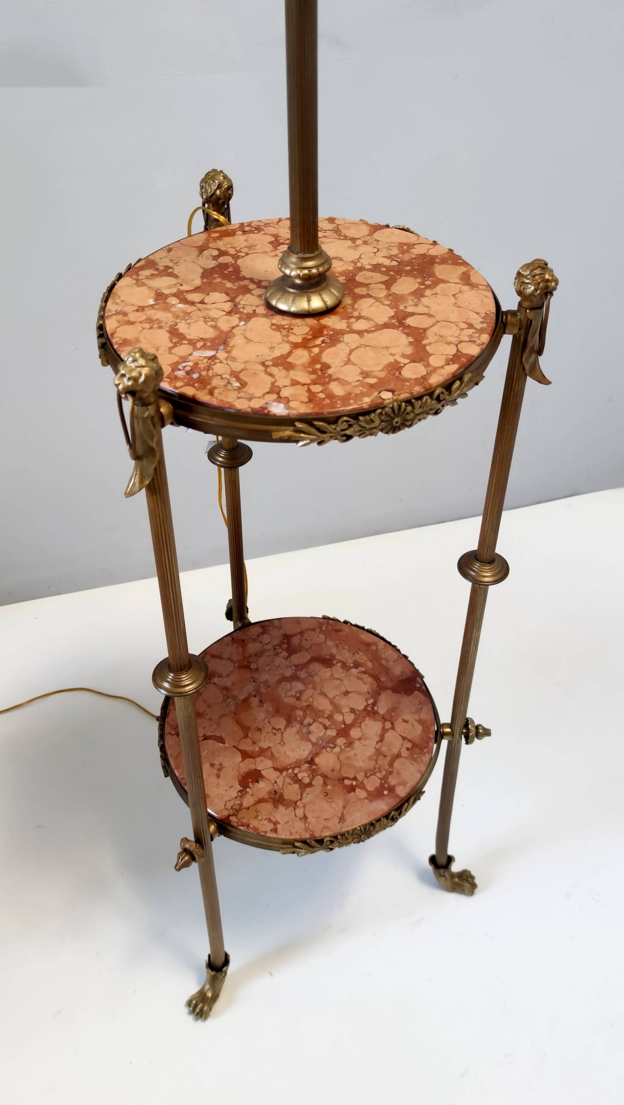 Brass Telescopic Floor Lamp with Red Travertine Marble Tops, Italy