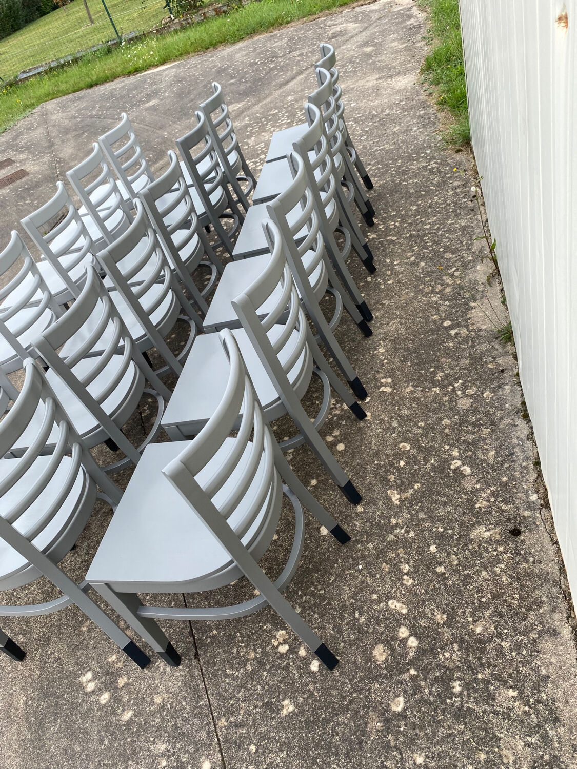 Set of 18 gray bistro chairs