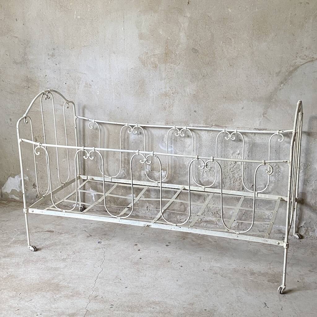 Vintage 1950s wrought iron bed bench