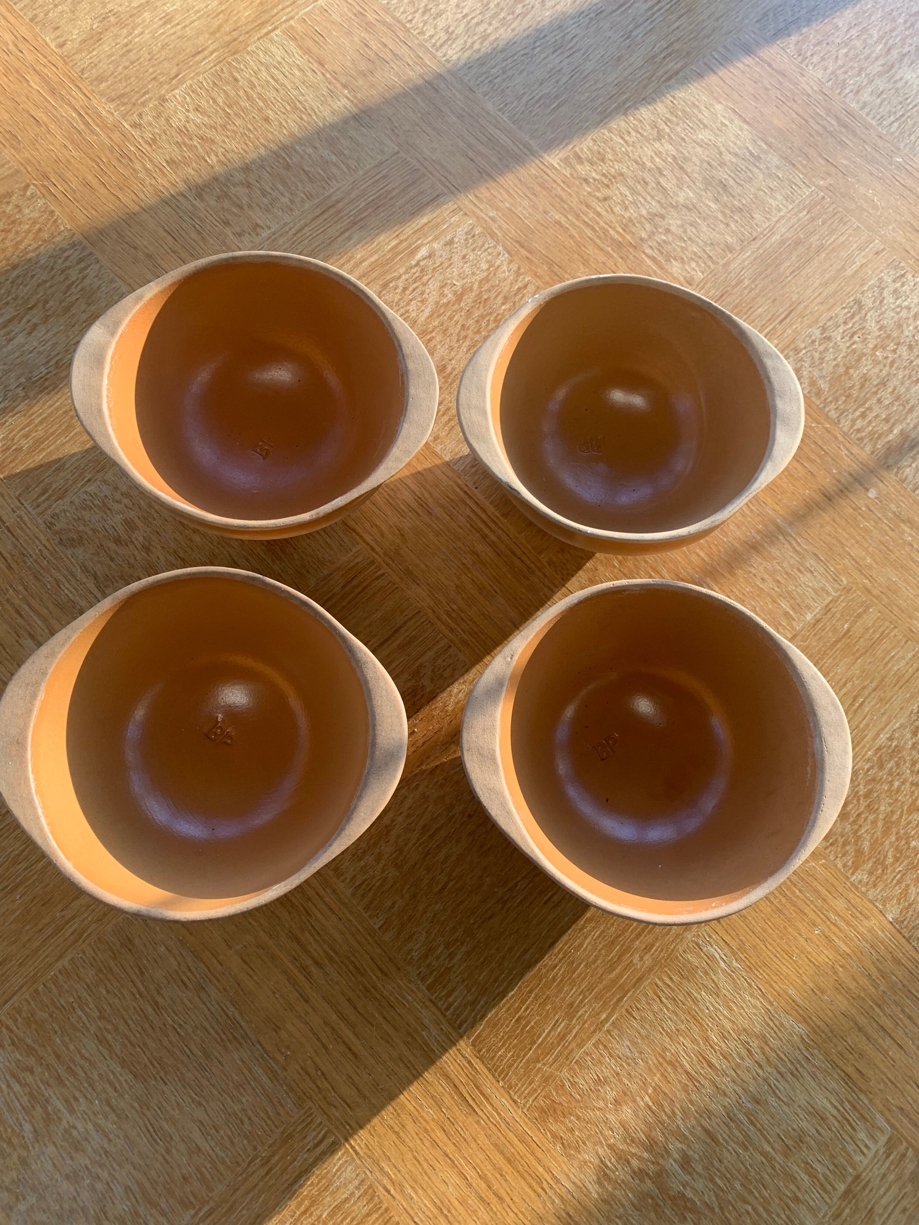 4 bowls in eared stoneware, vintage Gien France sandstone