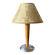 Lampe chrome & bois, abat-jour esprit osier