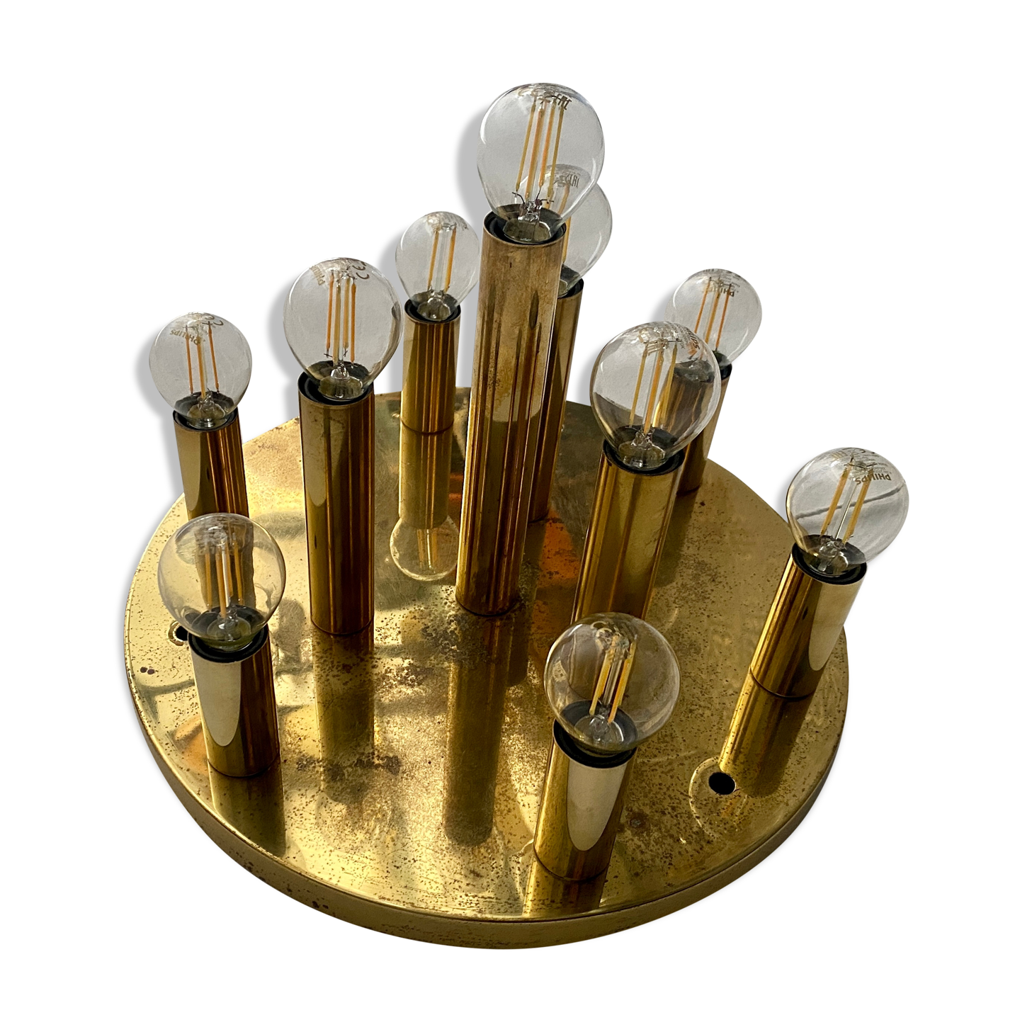 Plafonnier en laiton 10 ampoules 1960