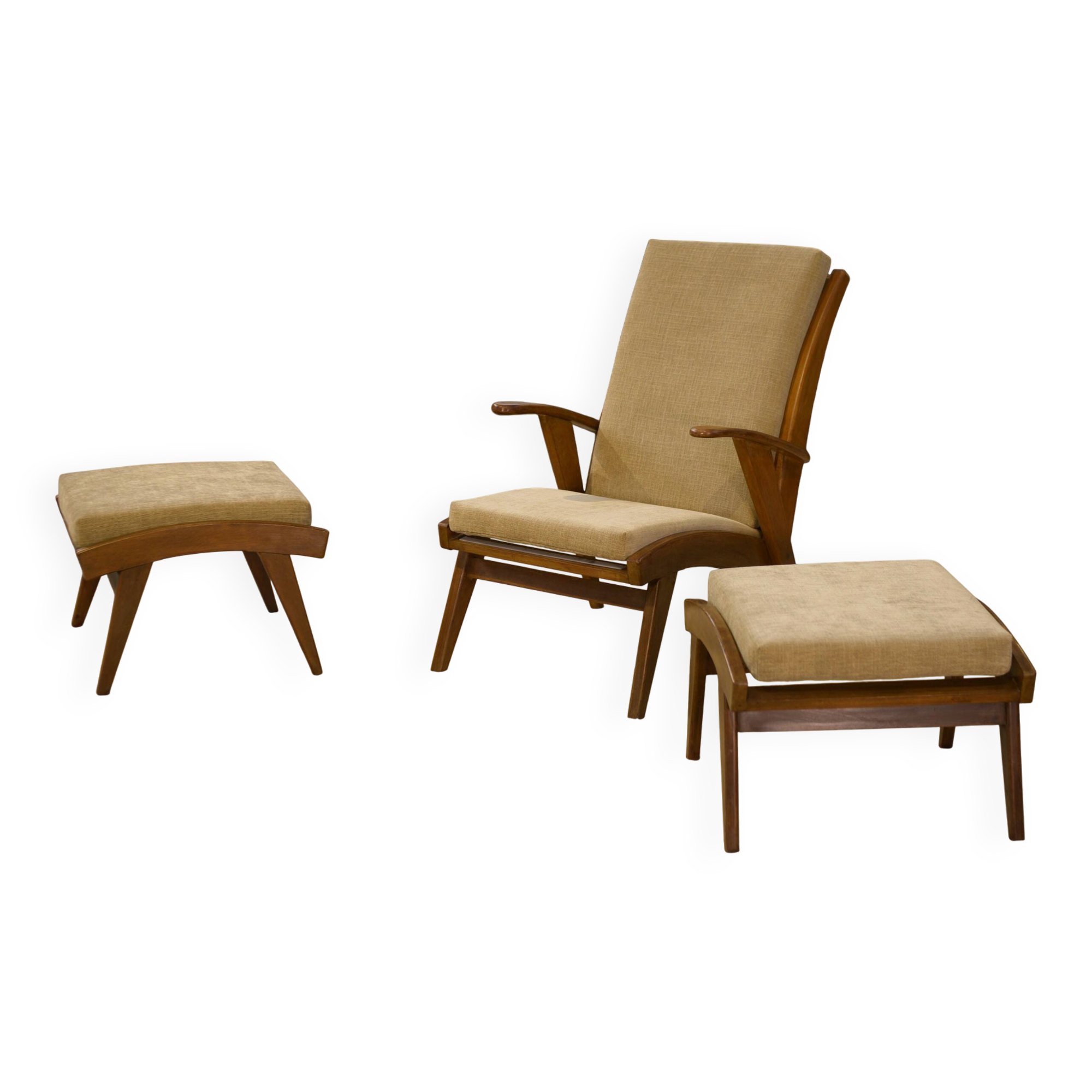Fauteuil scandinave et deux ottomans 1960’s