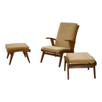 Fauteuil scandinave et deux ottomans 1960’s