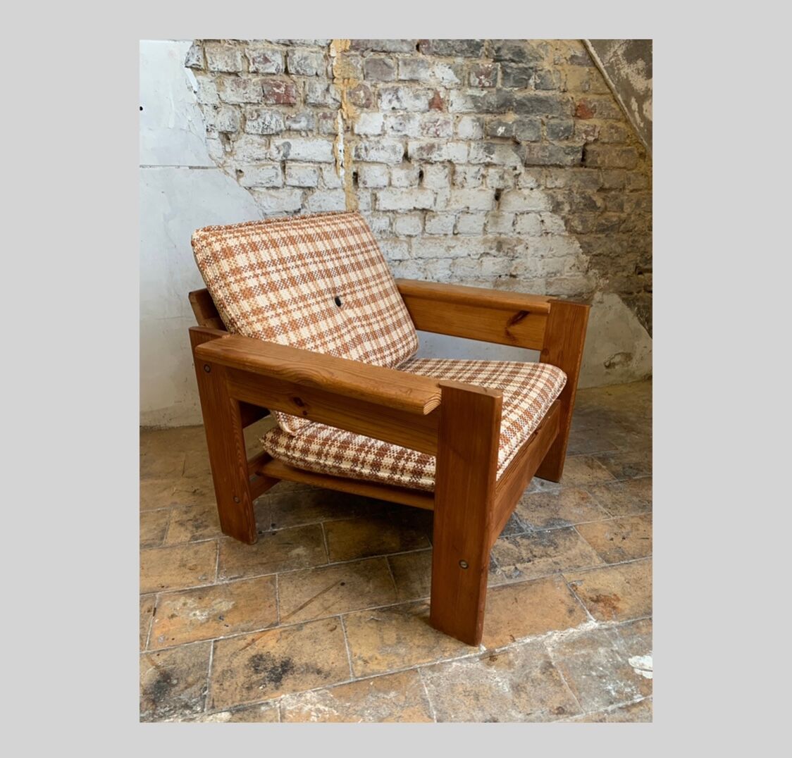 Brutalist pine sofa and armchair, france, 1960