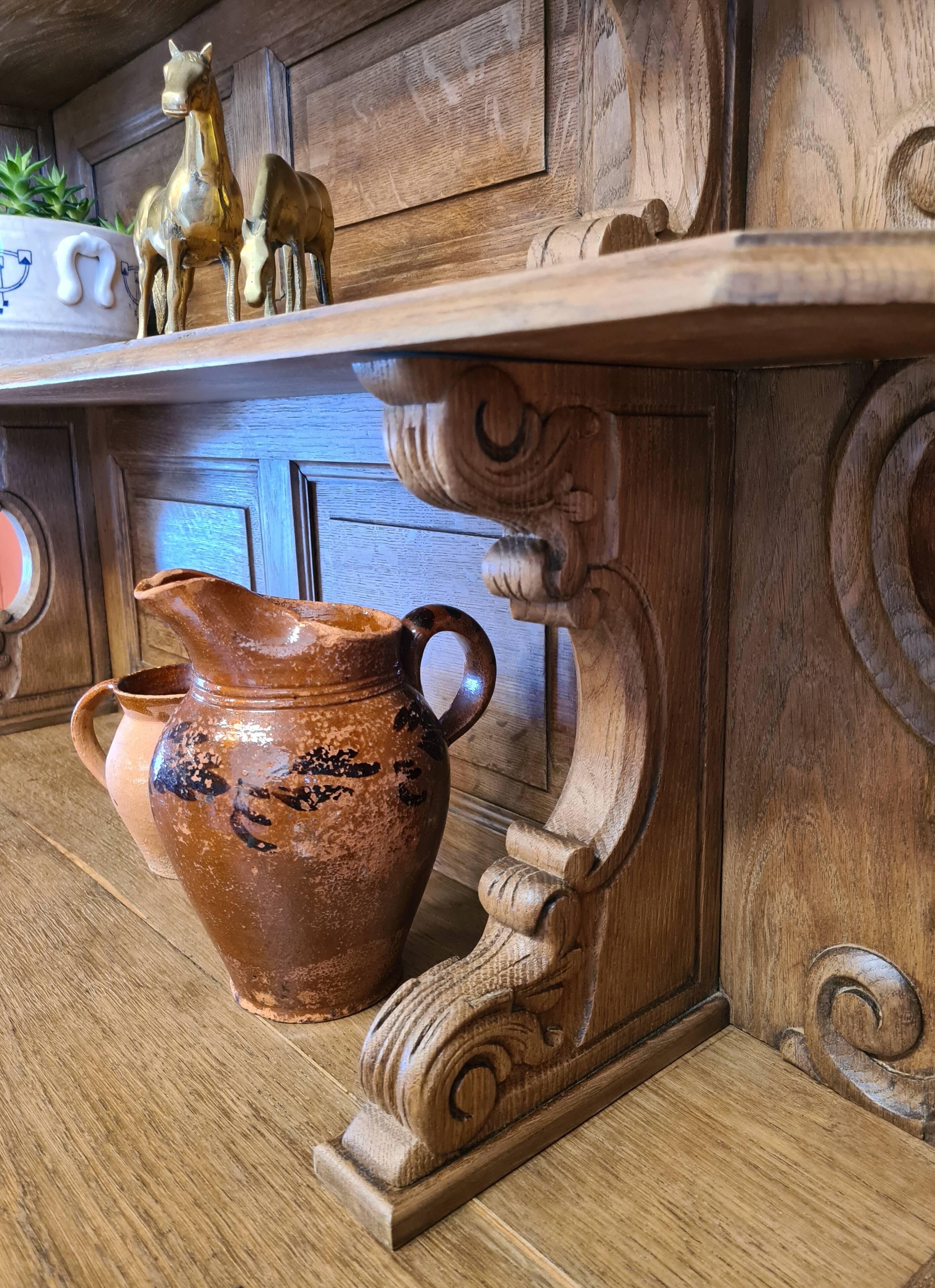 Saint Hubert oak cabinet with sculptures completely renovated