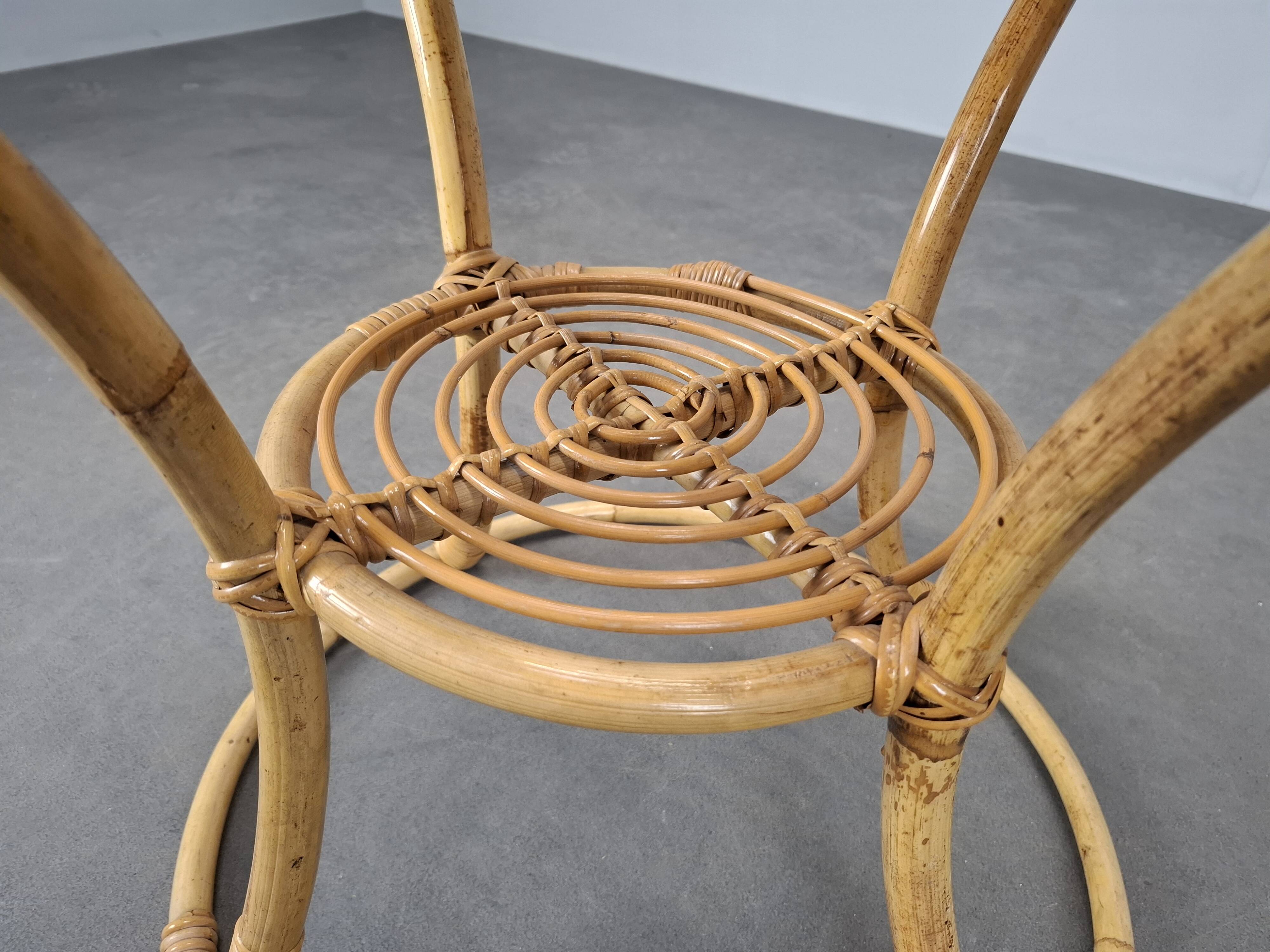 Czechoslovak Midcentury Rattan and Bamboo Side Table, 1960s