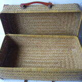 Old rattan case with leather straps and wooden handle