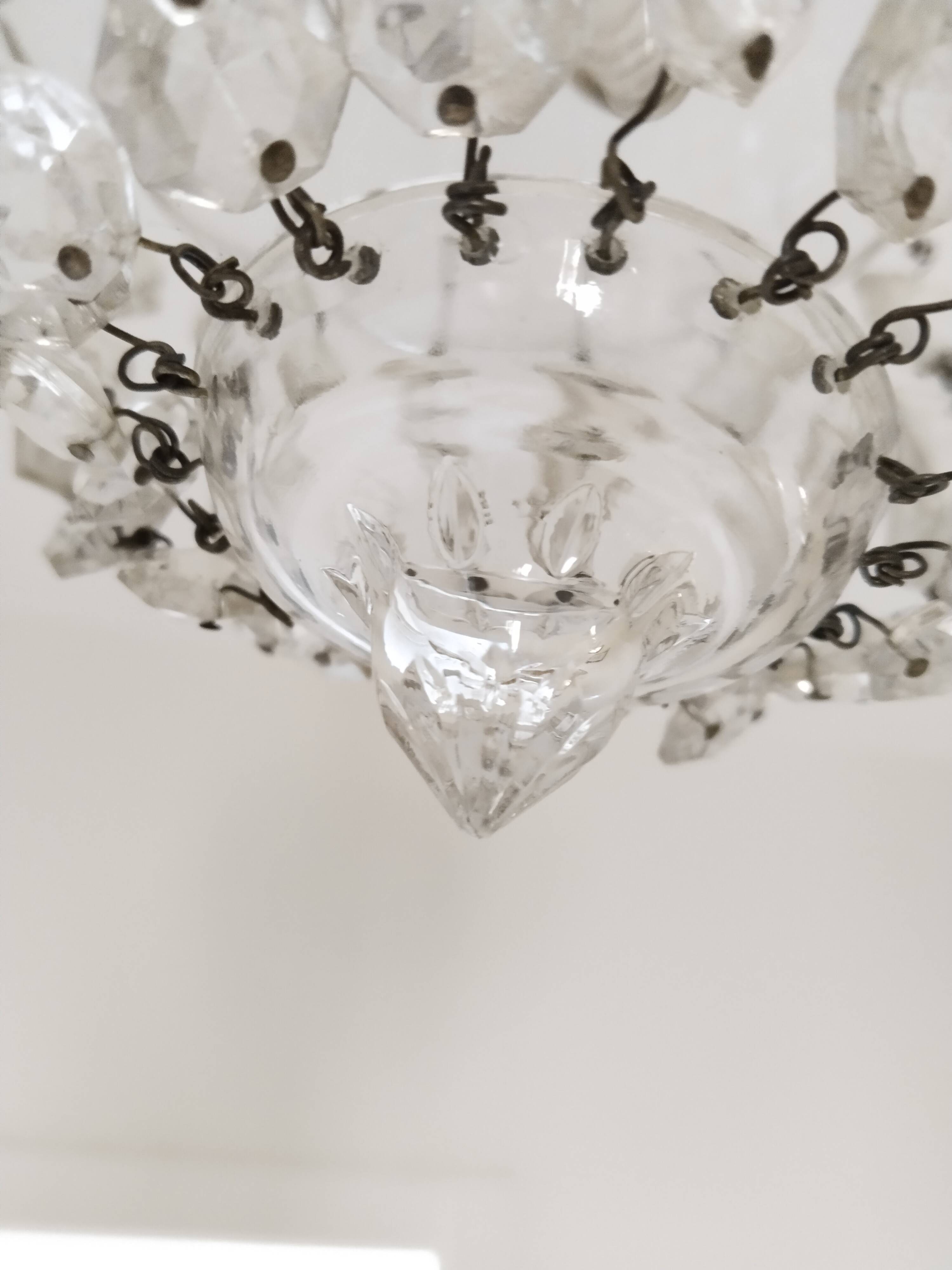 Lustre ancien à pampilles  , suspension vintage , shabby chic