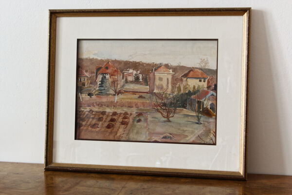 Aquarelle Claude Lyr, Mon jardin à Pâques