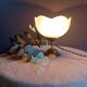 Art deco desk lamp white frosted corolla glass, gold base