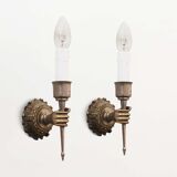 Pair of 1950’s solid metal ‘torch holding hand’ wall sconces by maison arlus
