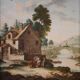 Great 18th century Italian painting, countryside landscape with genre scene