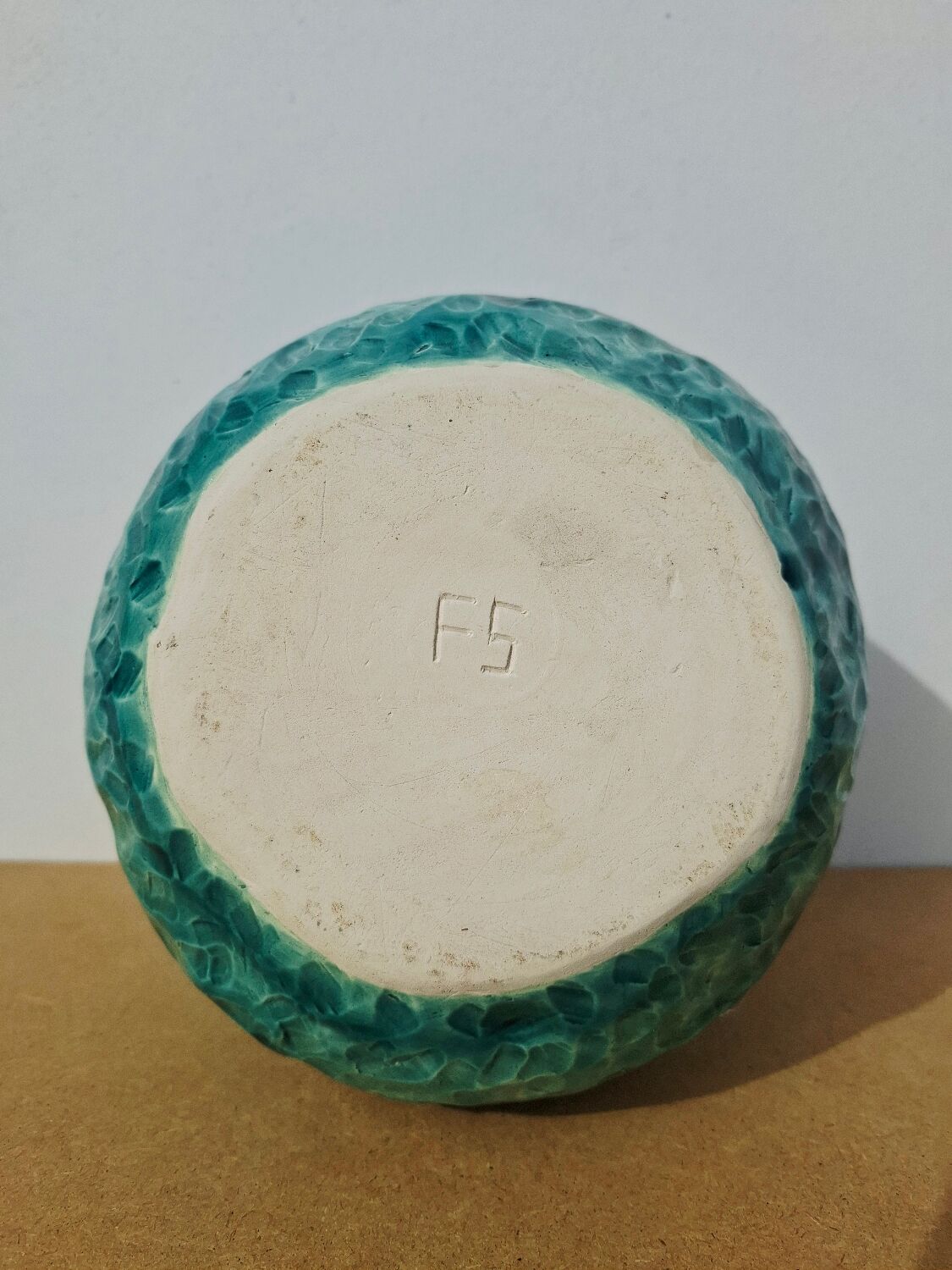 Turquoise round vase 1970 signed