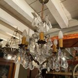 6-light chandelier with crystal pendants on bronze frame, Louis XV style