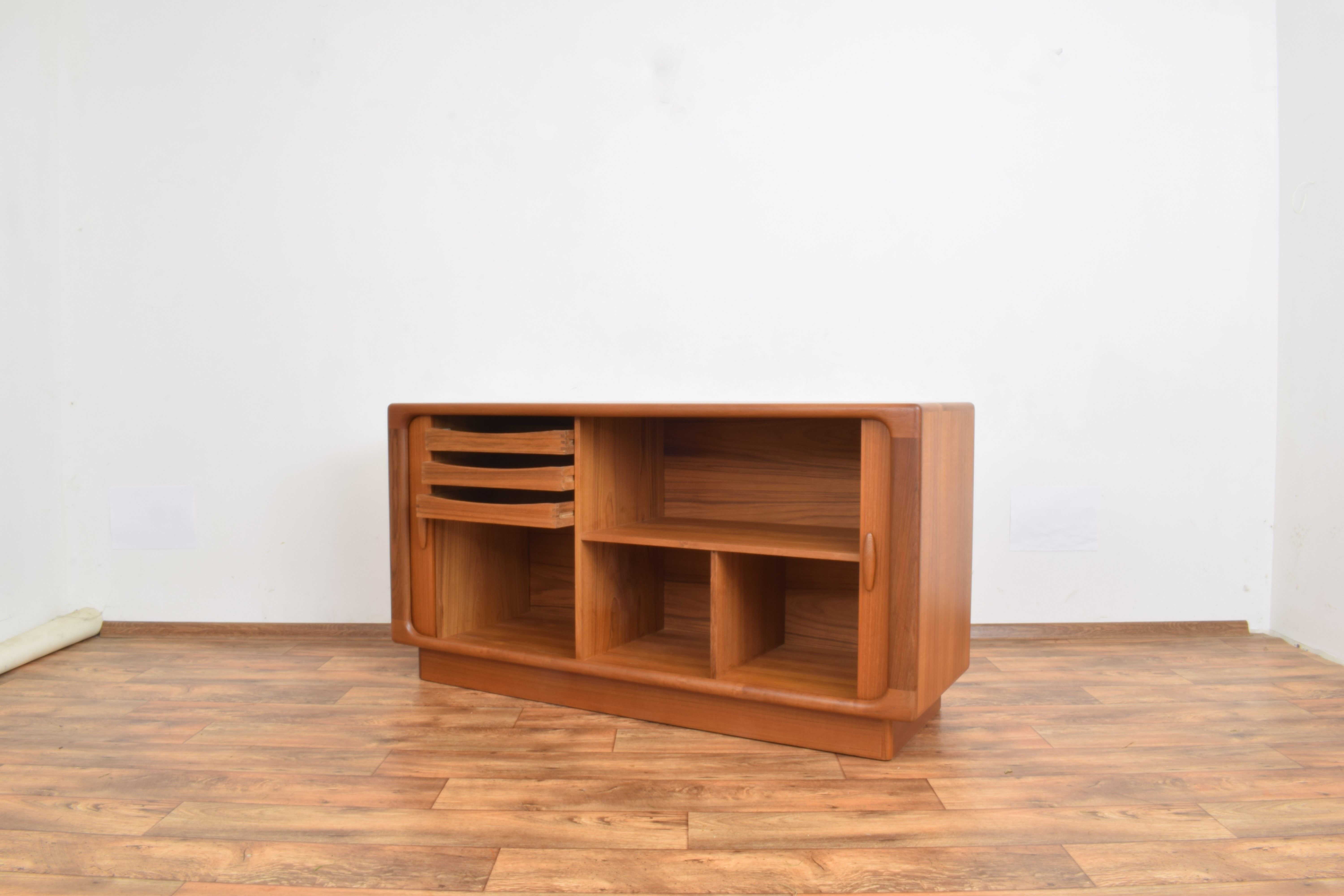 Mid-century danish teak sideboard with tambour doors from dyrlund, 1960s.