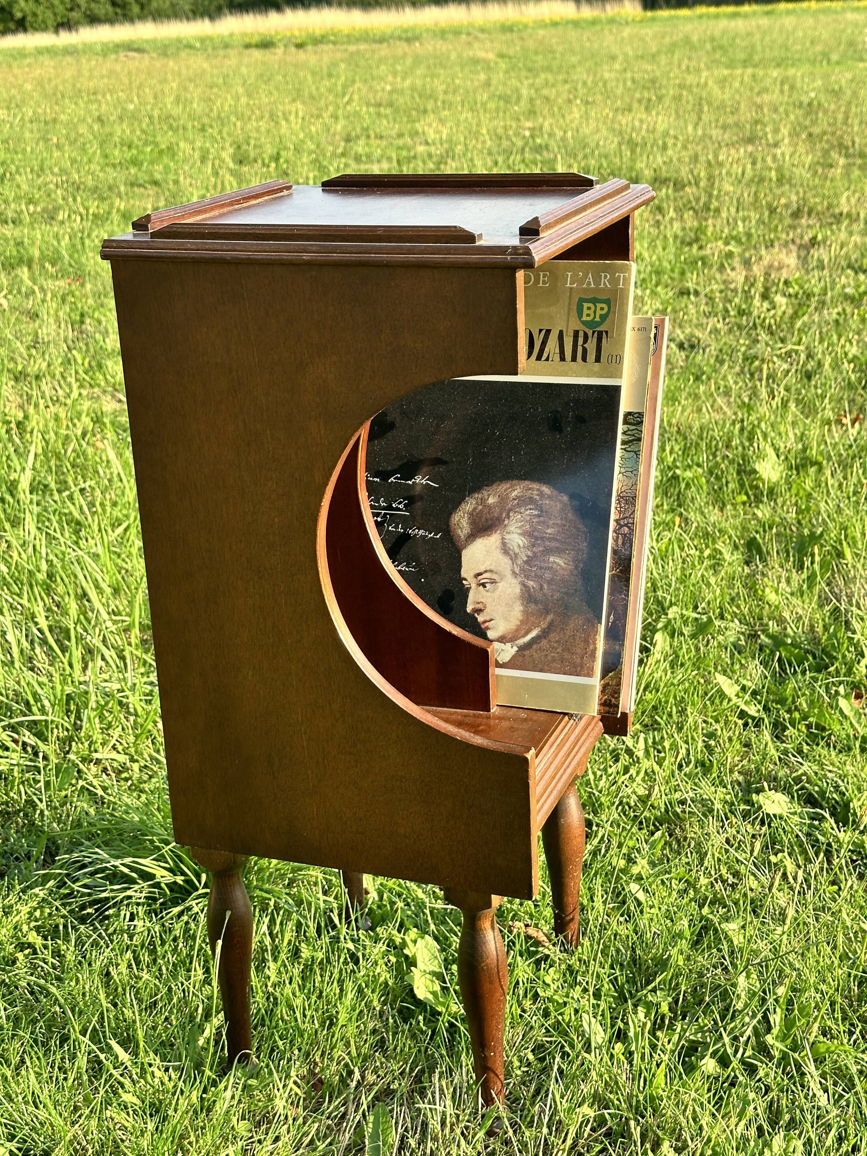 Vintage Dark Brown Wood Side Table - Vinyl Record Book Holder