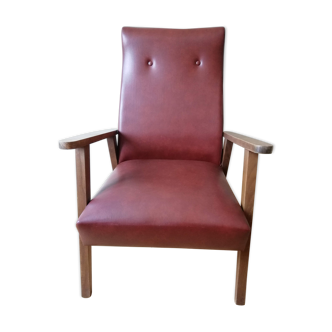 Burgundy leather faux chair 1950