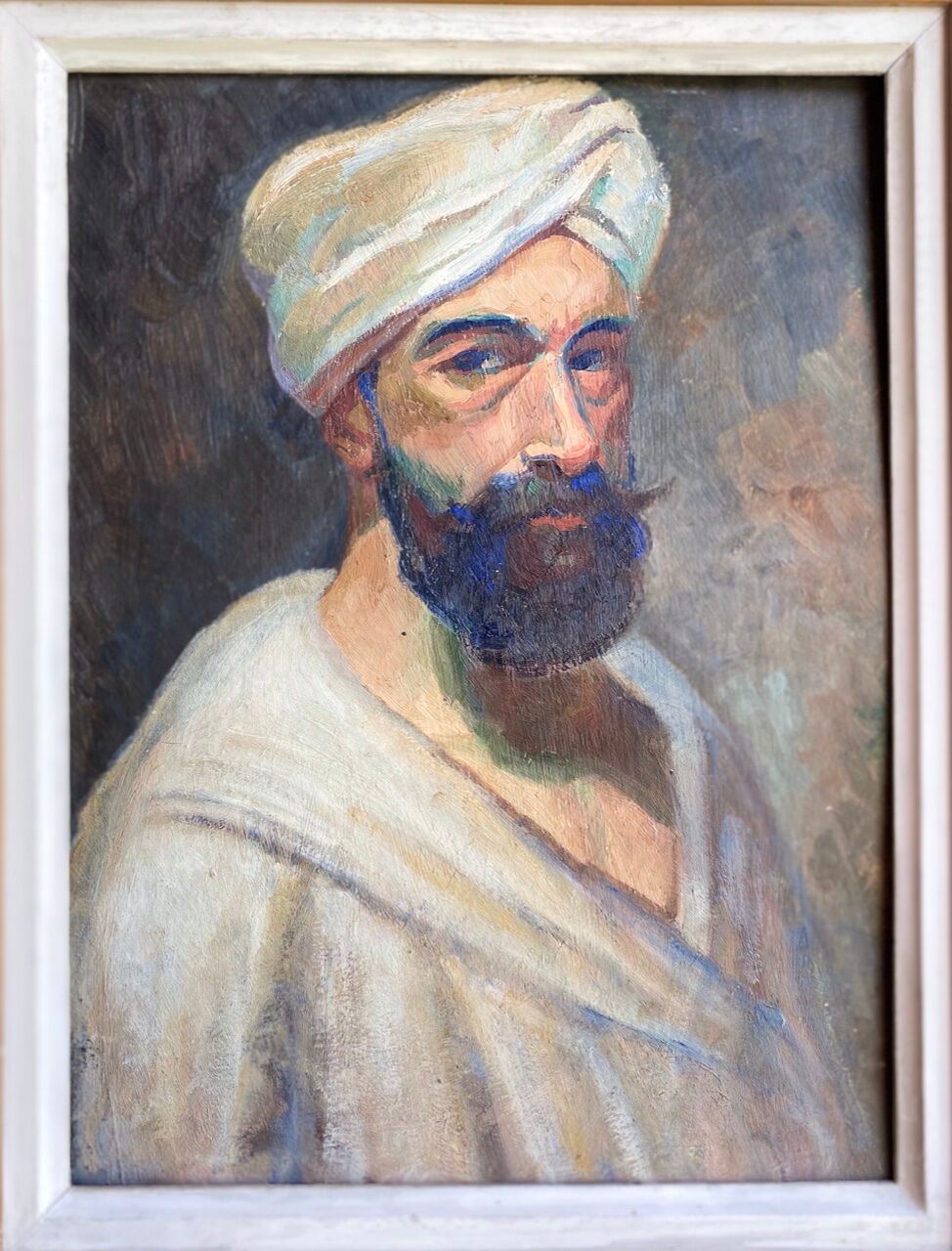 Old painting, portrait of a man with a turban, 20th century, signed
