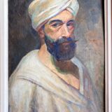 Old painting, portrait of a man with a turban, 20th century, signed