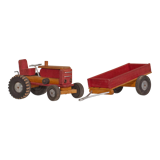 Tracteur et remorque jouet en bois Dejou vers 1960