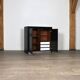 Midcentury Modern Brutalist Highboard Bar Cabinet In Black Lacquered Wood And Chrome, Belgium 1970s