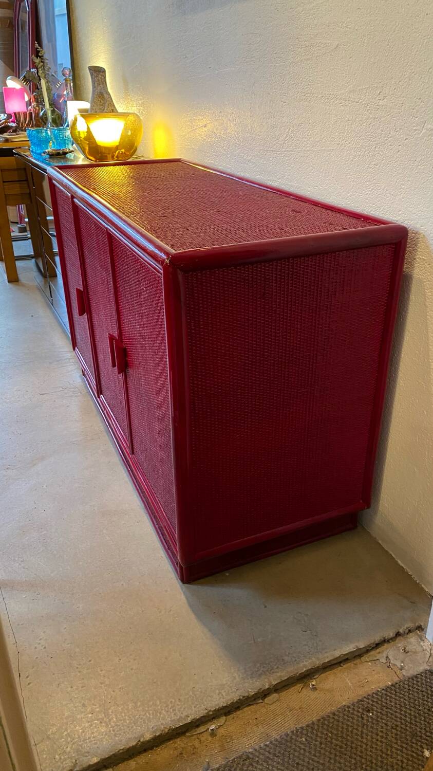 Buffet cannage et rotin laqué 70