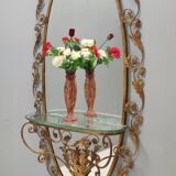 Entryway Mirror and Brass and Glass Console by Pierluigi Colli with Floral Frame